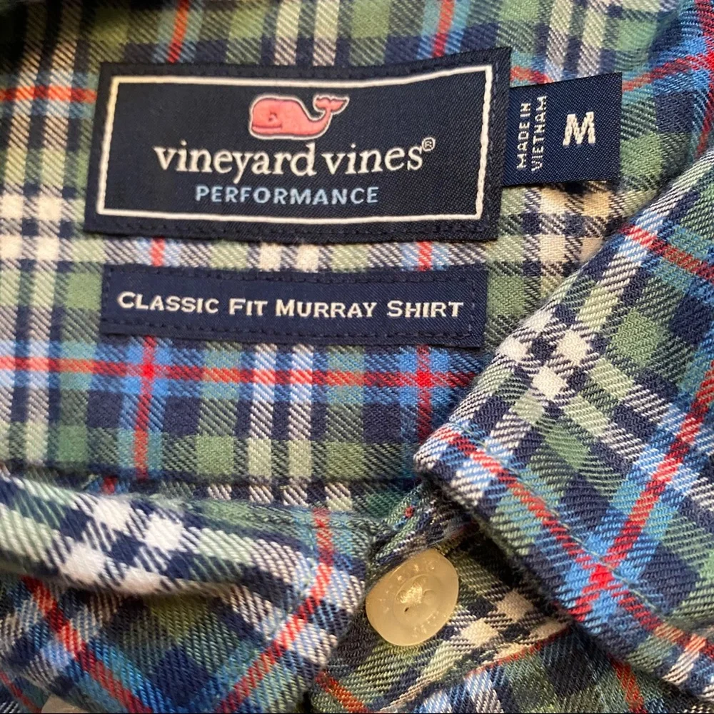 VINEYARD VINES BUTTON DOWN SHIRT BLUE WHITE RED PLAID MURRAY SIZE M